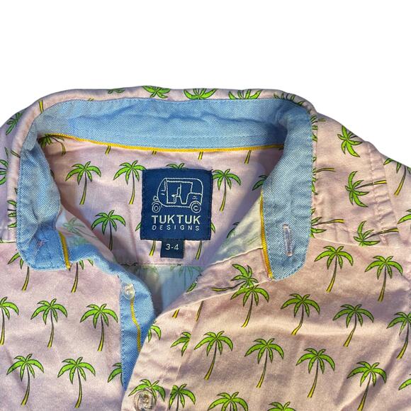 TukTuk Designs pink palm tree short sleeve collar button up shirt SIZE 3 - Picture 2 of 3